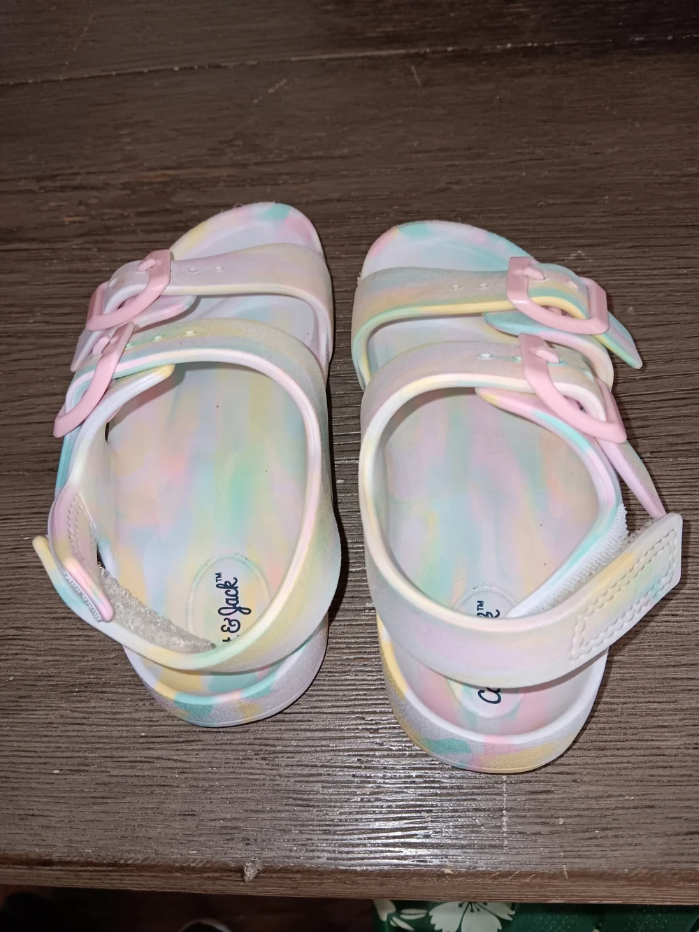 Cat & Jack Girls Size 9.5 Pastel Tie-Dye Buckle Sandals - Pink, Yellow, Blue